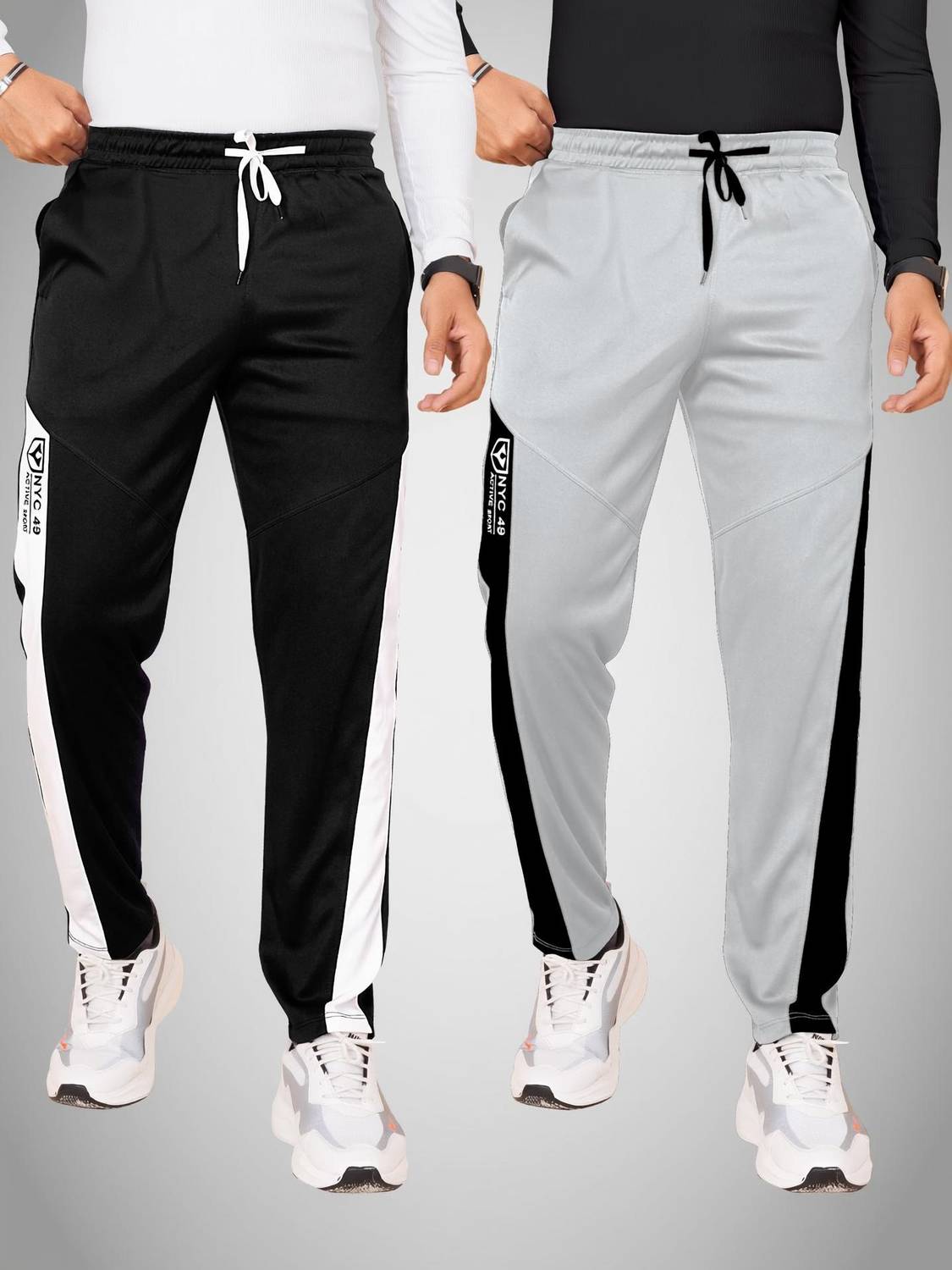 Yazole Colorblock Men Black, Grey Track Pants Pack of 2 - Image 1