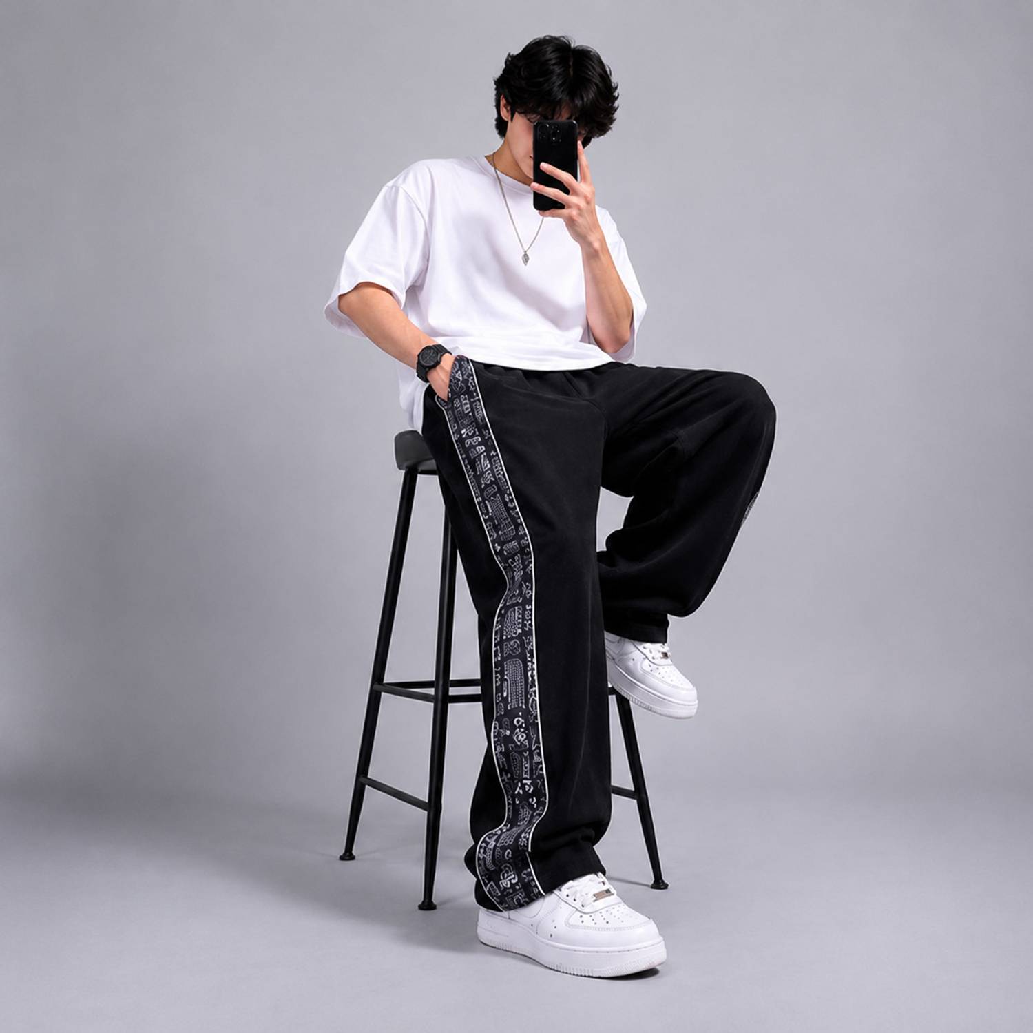 MODESHIFT Men Black Printed Track Pants - Image 5