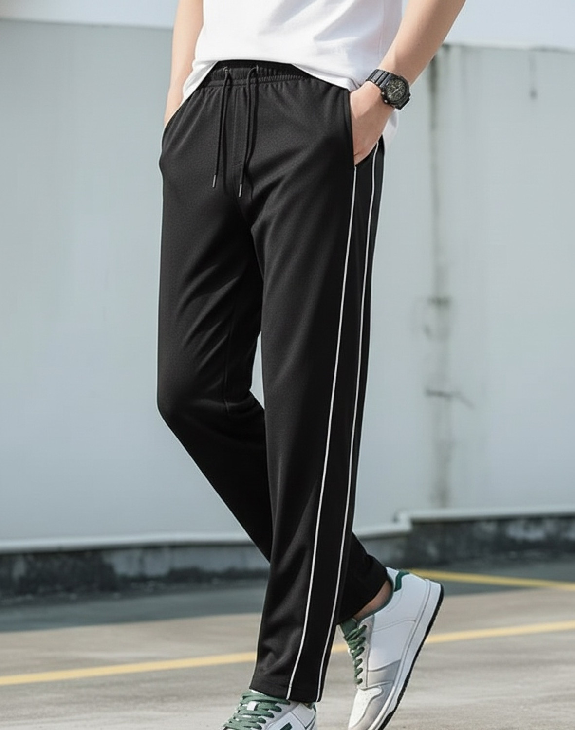Image of Zimist Striped Men Black Track Pants