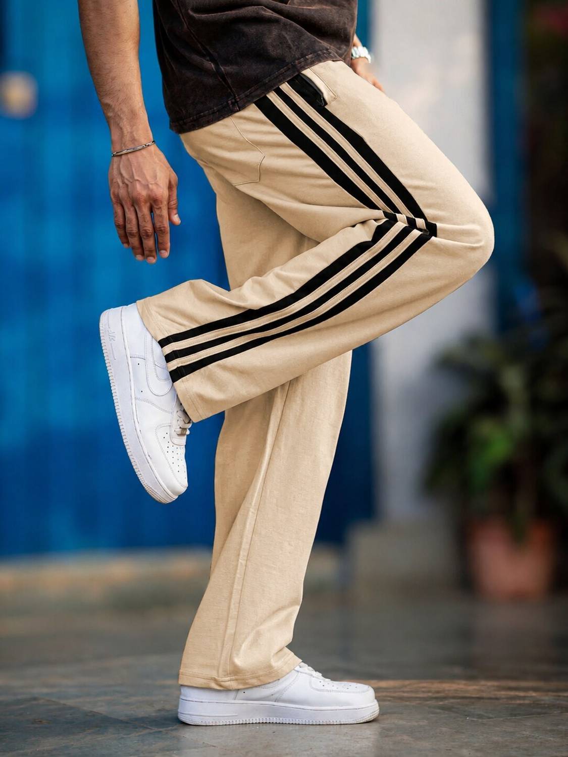 Duooble Men Beige, Black Track Pants - Image 3