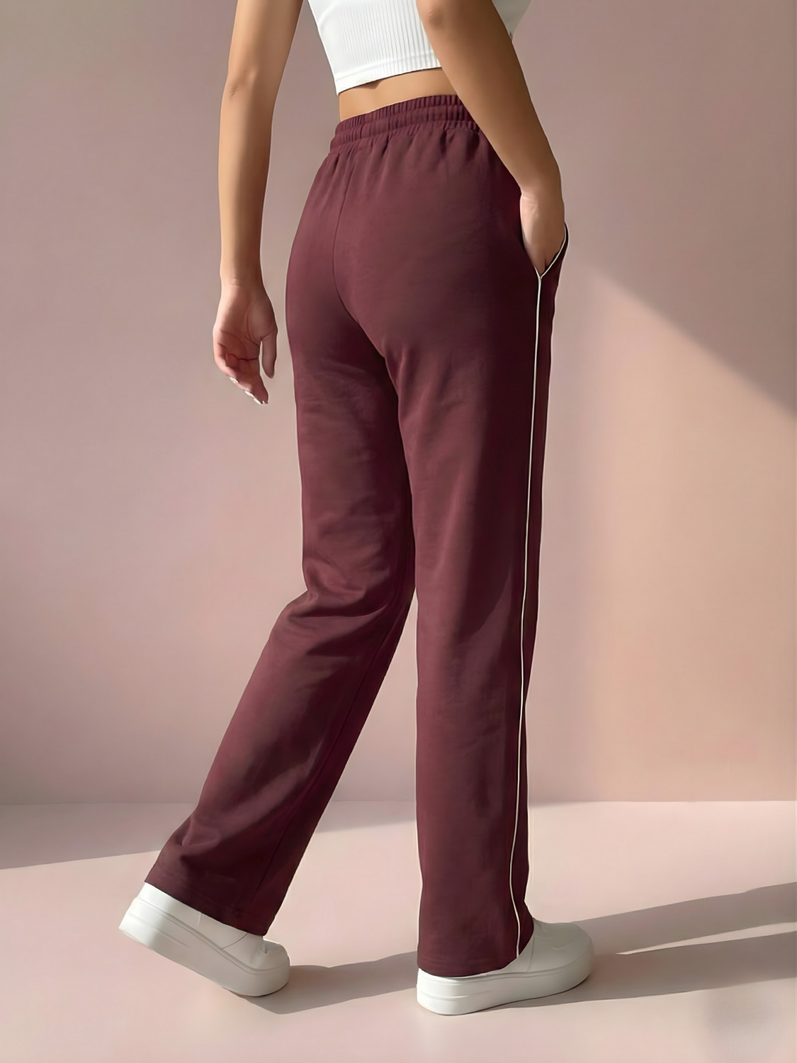 Image of BLINKIN Solid Women Maroon Track Pants