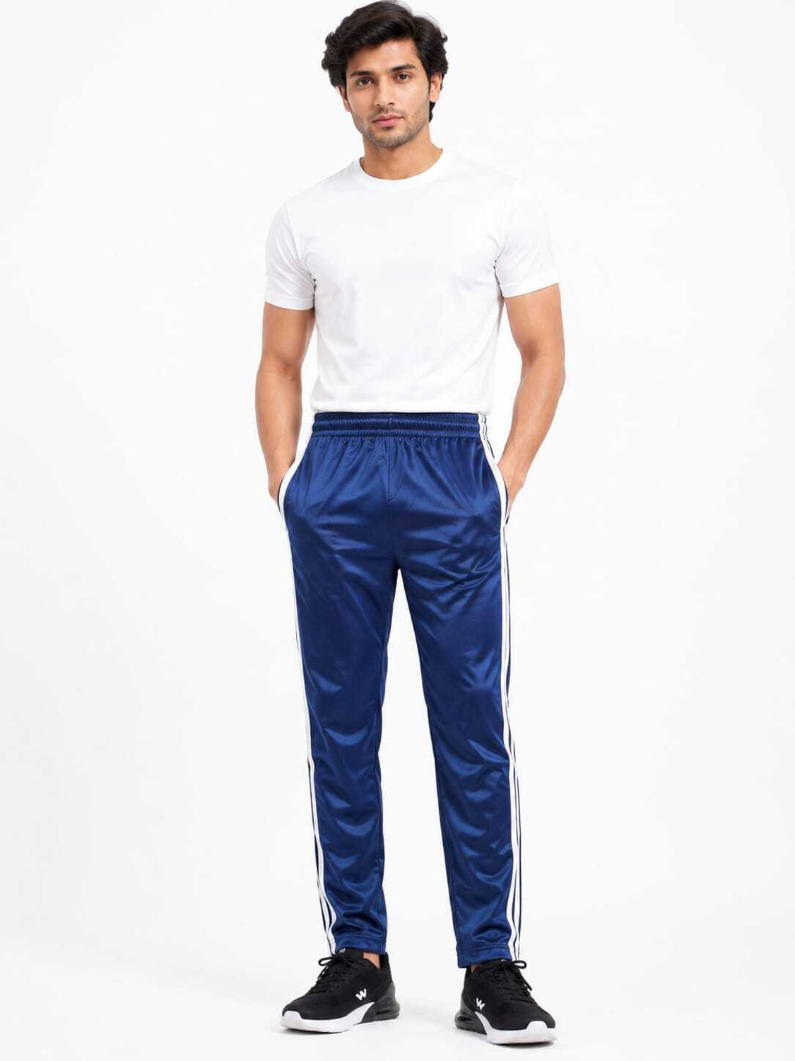 Image of dk sport wear Men Striped Blue Track Pants
