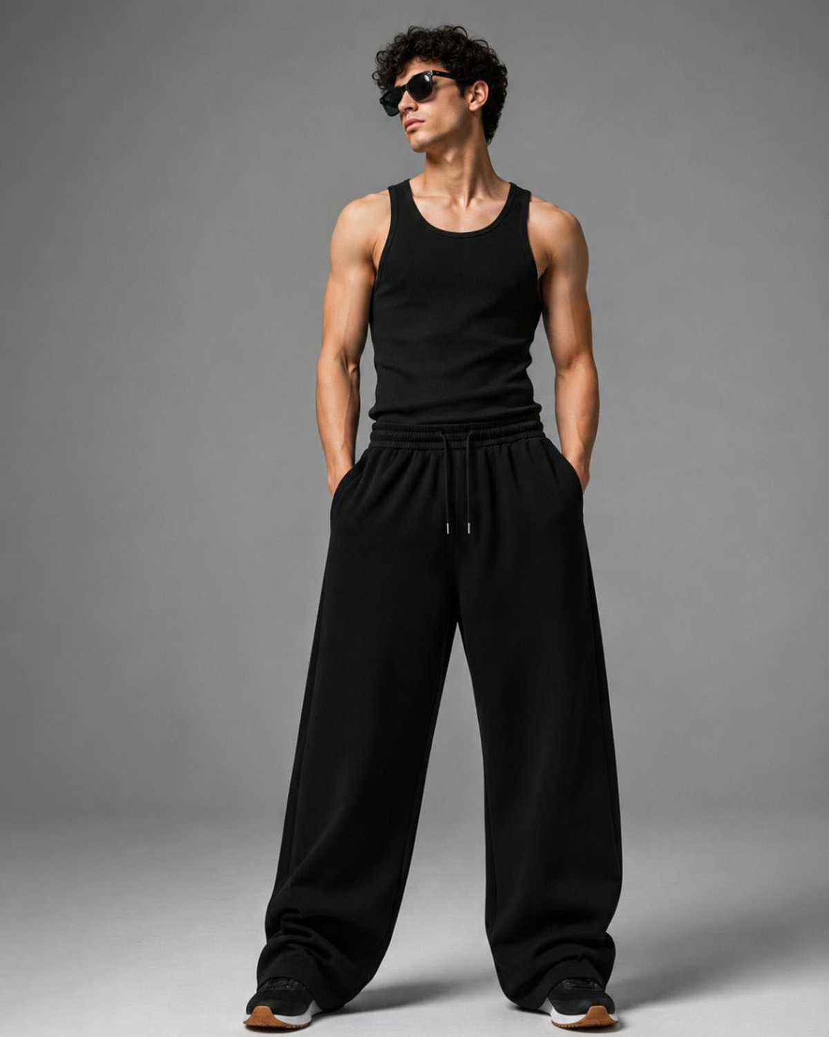 Image of Cloth N Code Solid Men Black Track Pants