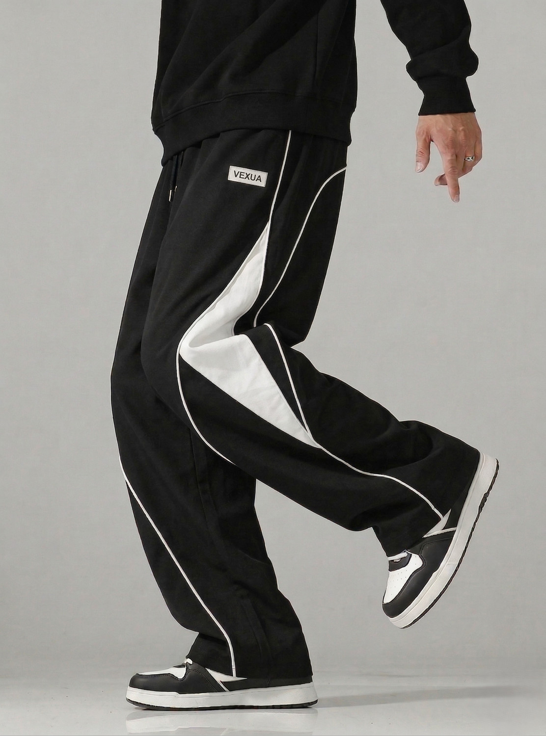Image of VEXUA Striped Men White, Black Track Pants