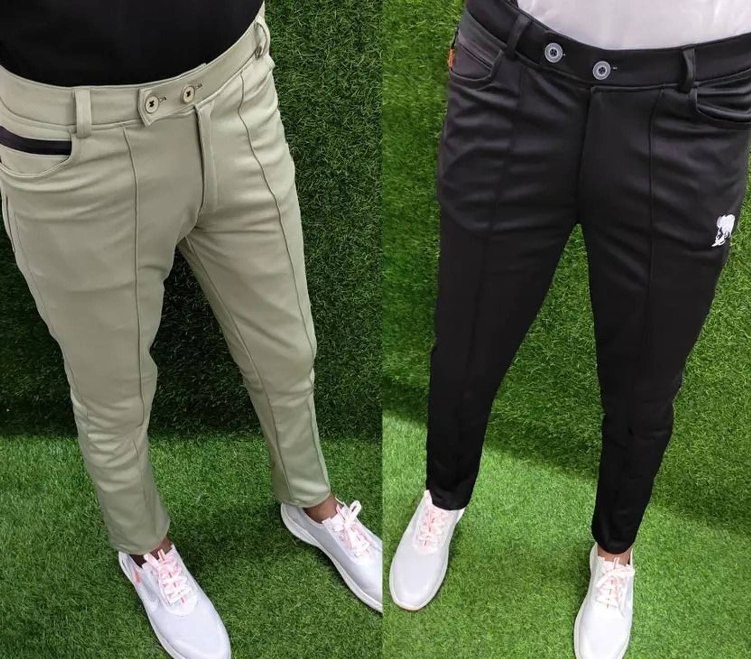 Anshulgarments Pack of 2 Men Regular Fit Black, Light Green Lycra Blend Trousers