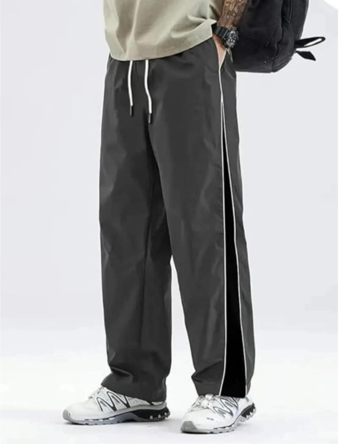 Image of Blacktail Striped Men Grey, Black Track Pants