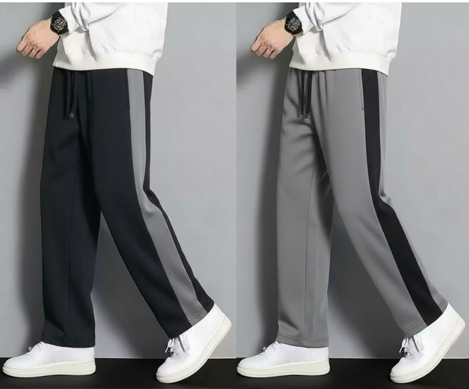 Image of Vcloths Solid, Striped Men Black, Grey Track Pants