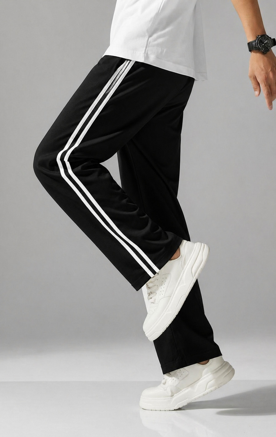 Image of Luxekicks Striped Men Black Track Pants