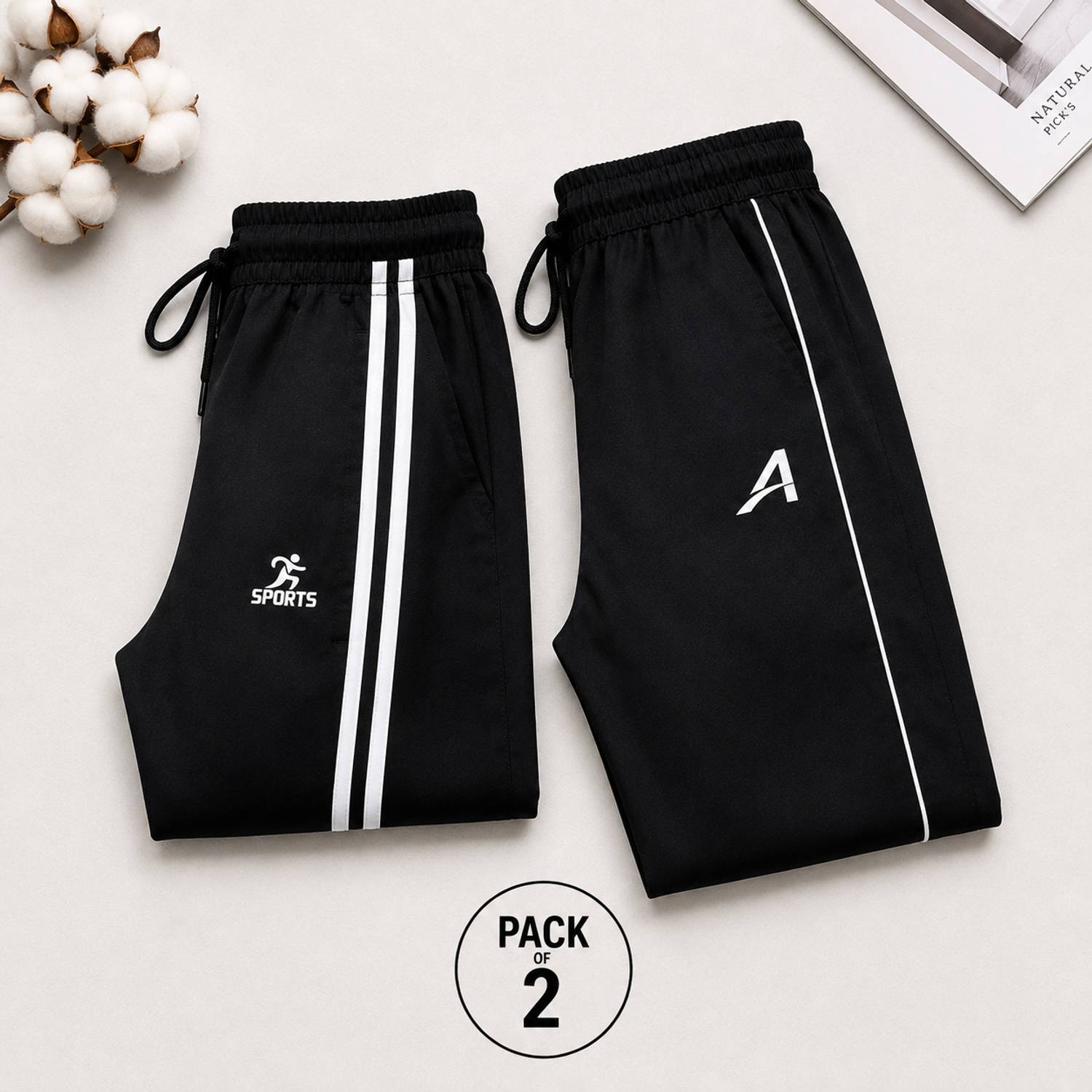 Akrasia Striped Black Track Pants Pack of 2 - Image 2