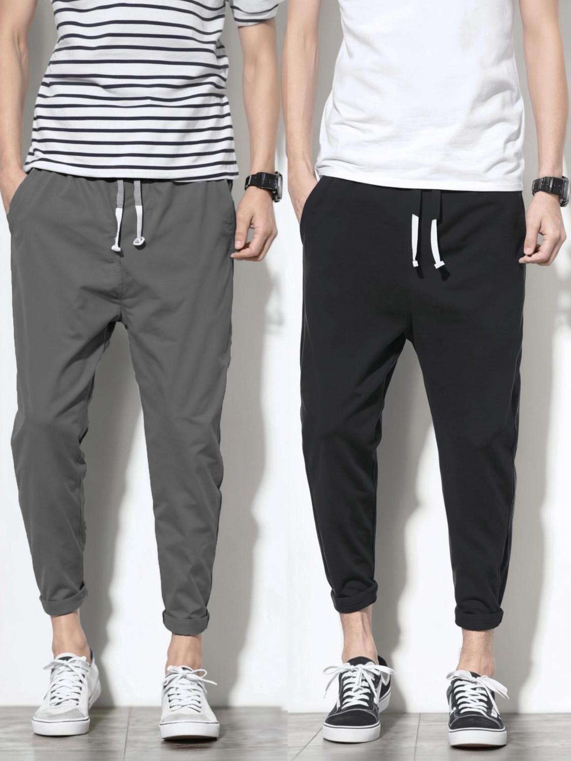 Image of FOXTER Solid Men Black, Grey Track Pants