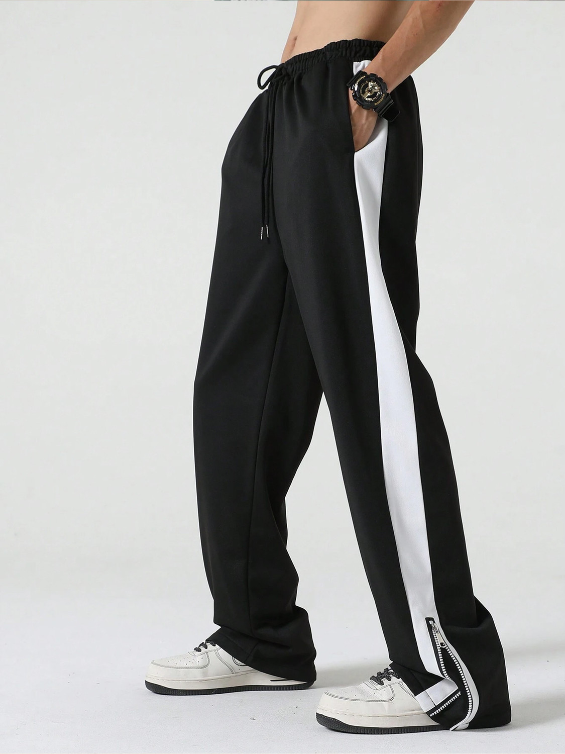 Image of Jump Cuts Solid Men Black Track Pants