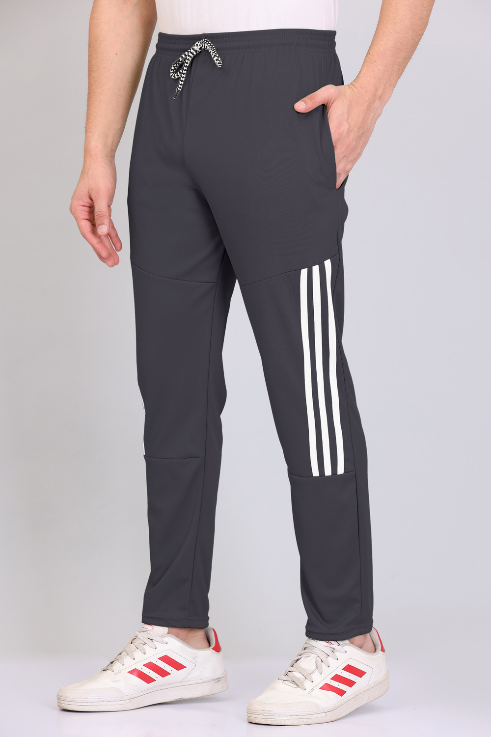 Image of BEMRUZ Pack of 2 Men Striped Black, Grey Track Pants