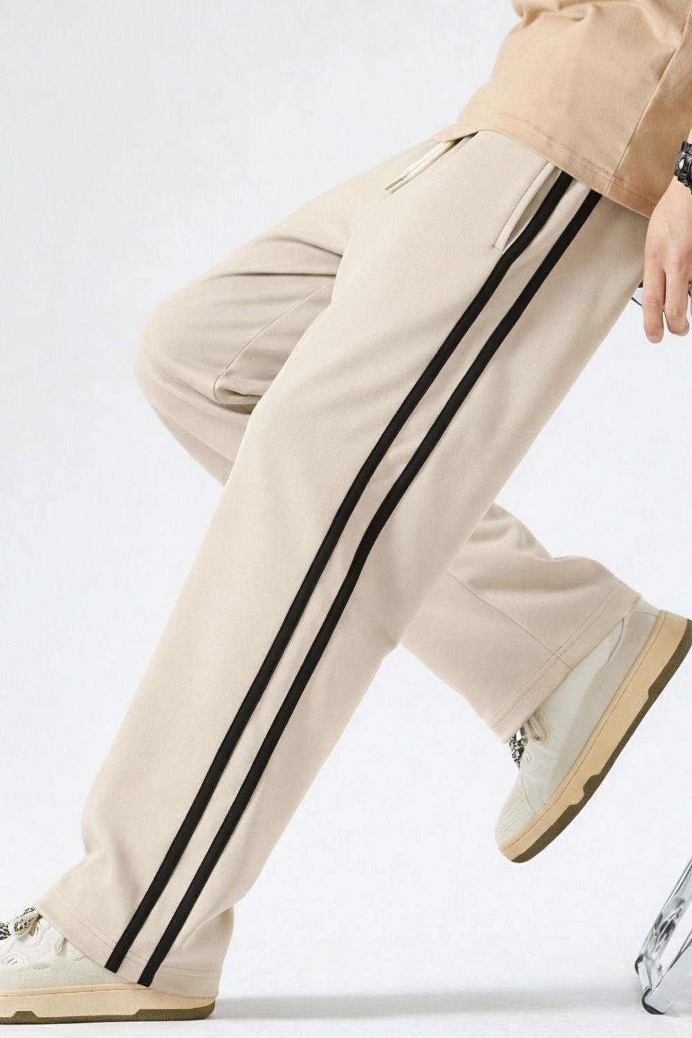 Image of NFTrenzify Striped Men Beige Track Pants