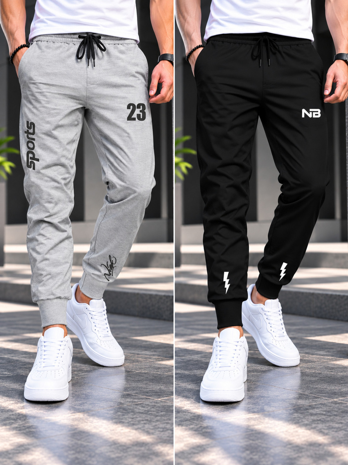 Image of NB NICKY BOY Men Printed Grey, Black Track Pants