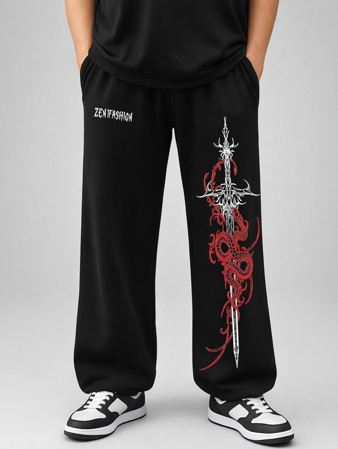 Image of ZEN1FASHION Printed Men Black Track Pants