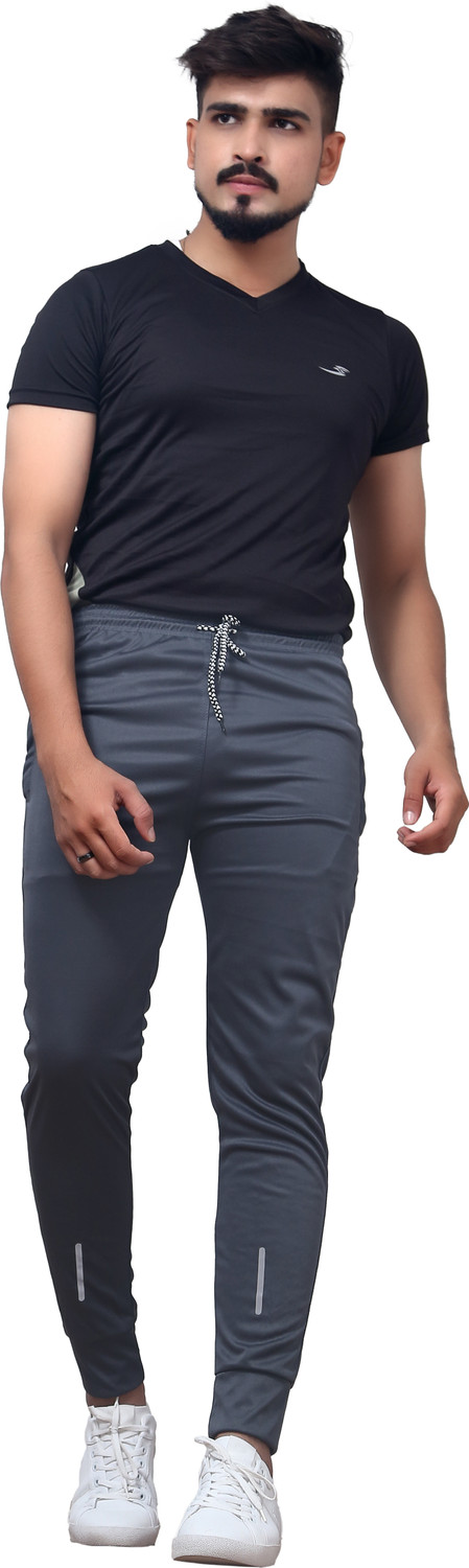 Image of Slony Solid Men Grey, Blue Track Pants