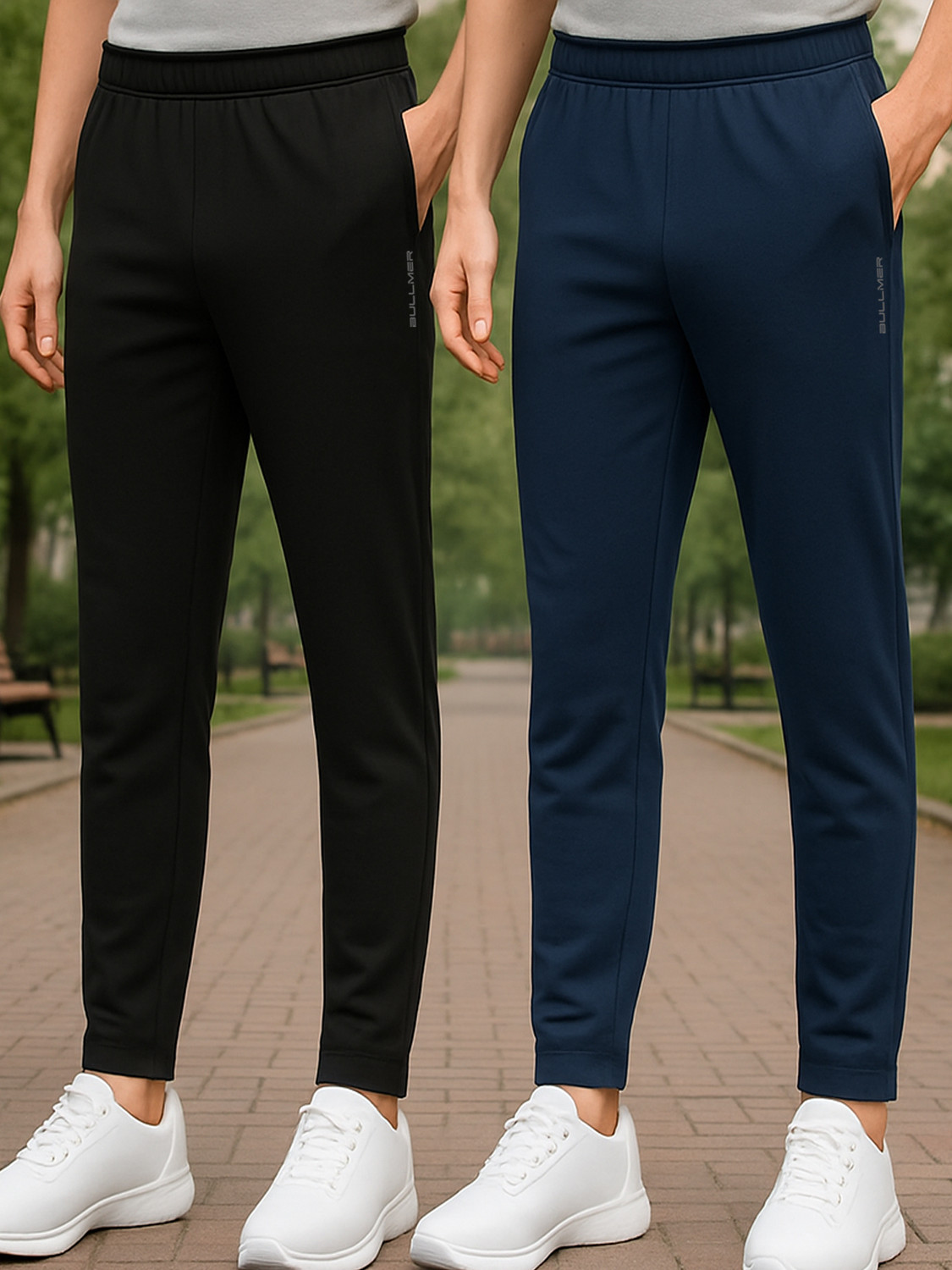 Image of Bullmer Pack of 2 Men Solid Multicolor Track Pants