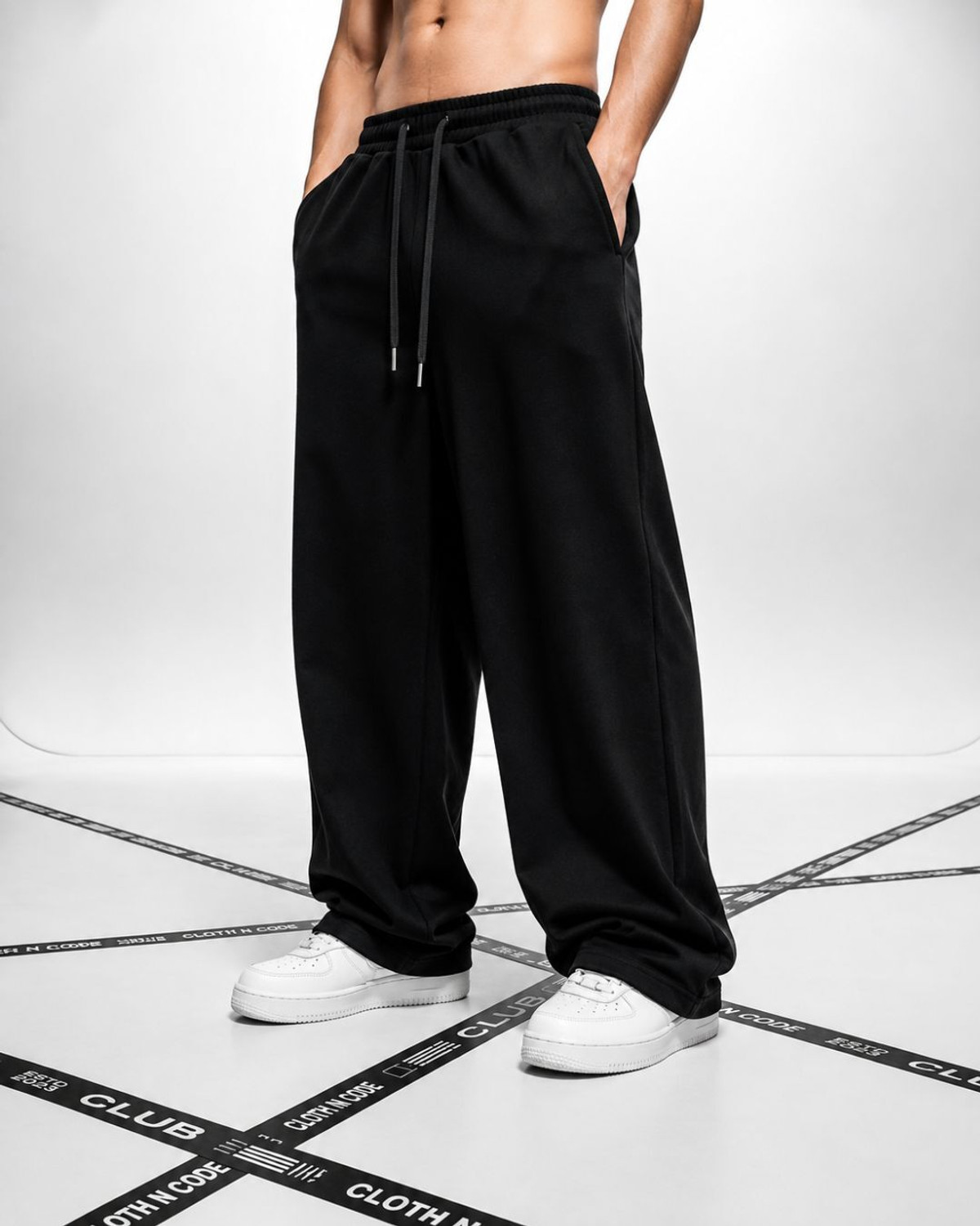 Image of Cloth N Code Men Solid Black Track Pants