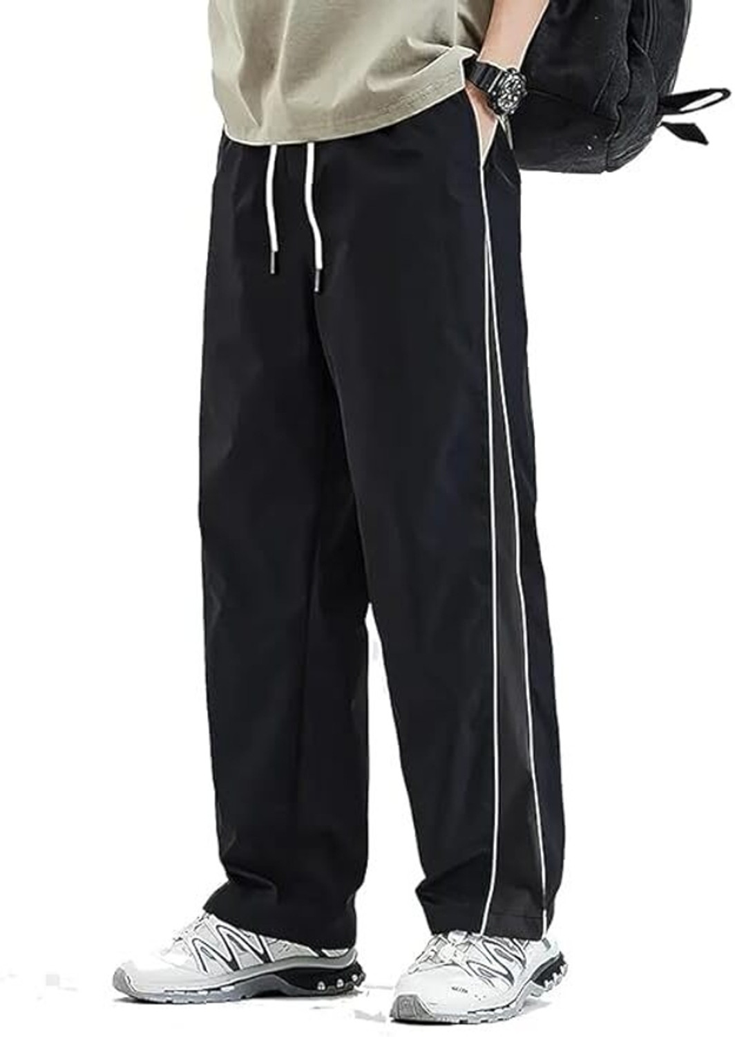 Image of Fabitto Striped Men Black Track Pants