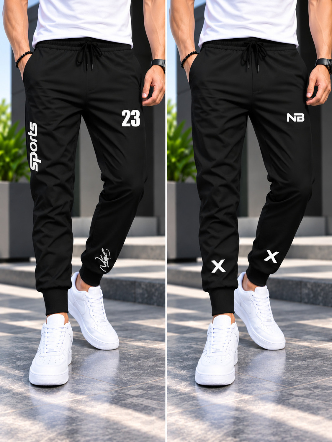 Image of NB NICKY BOY Pack of 2 Men Printed Black Track Pants