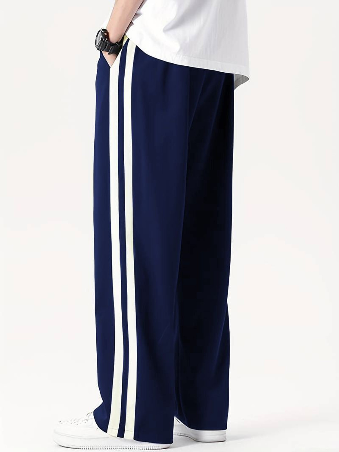 Image of DL Fashion Striped Men Blue Track Pants