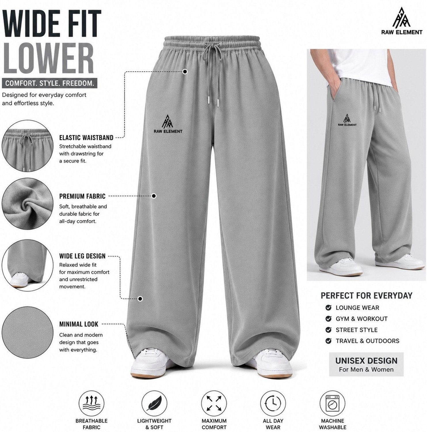 Image of Raw Element Men & Women Solid Black, Grey Track Pants