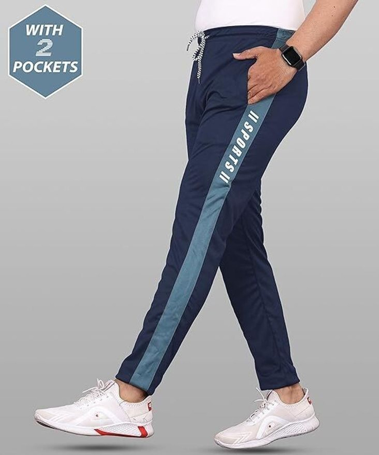Image of OHGORY Striped Men Dark Blue, White Track Pants