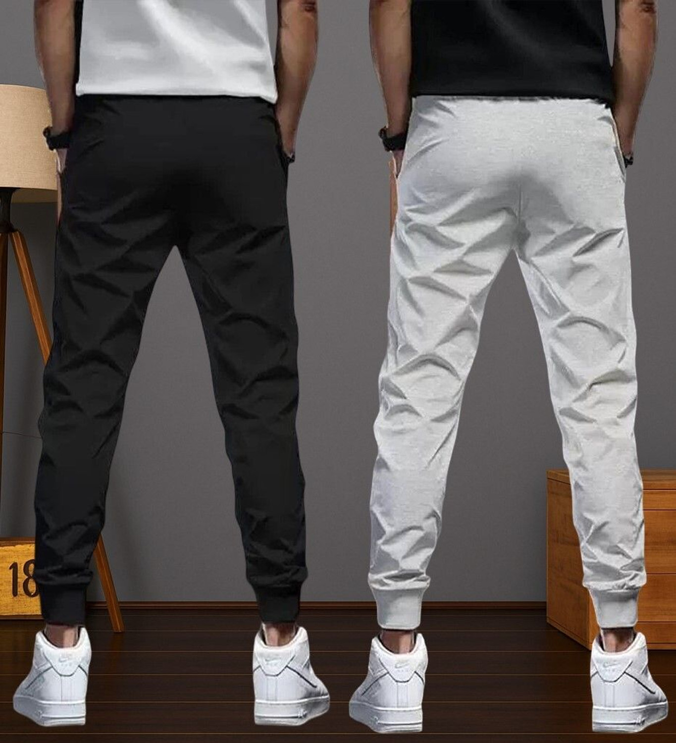 Image of Lieo Trend Solid Men Black, Grey Track Pants