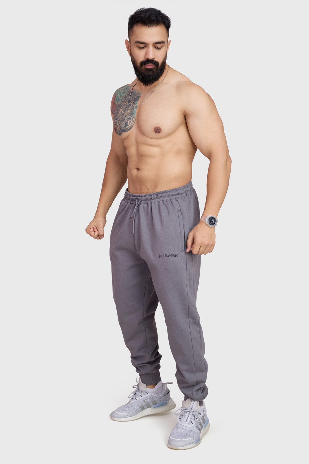 Image of FuaarK Solid Men Grey Track Pants