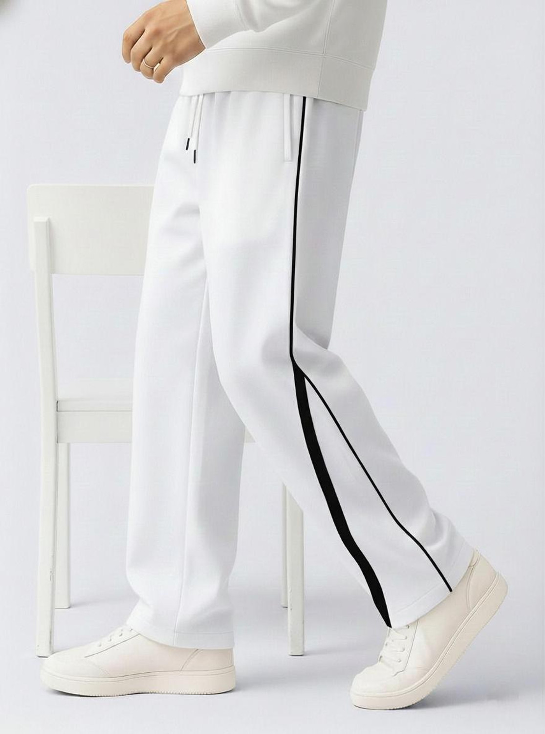 Image of MODESHIFT Solid, Striped Men White Track Pants