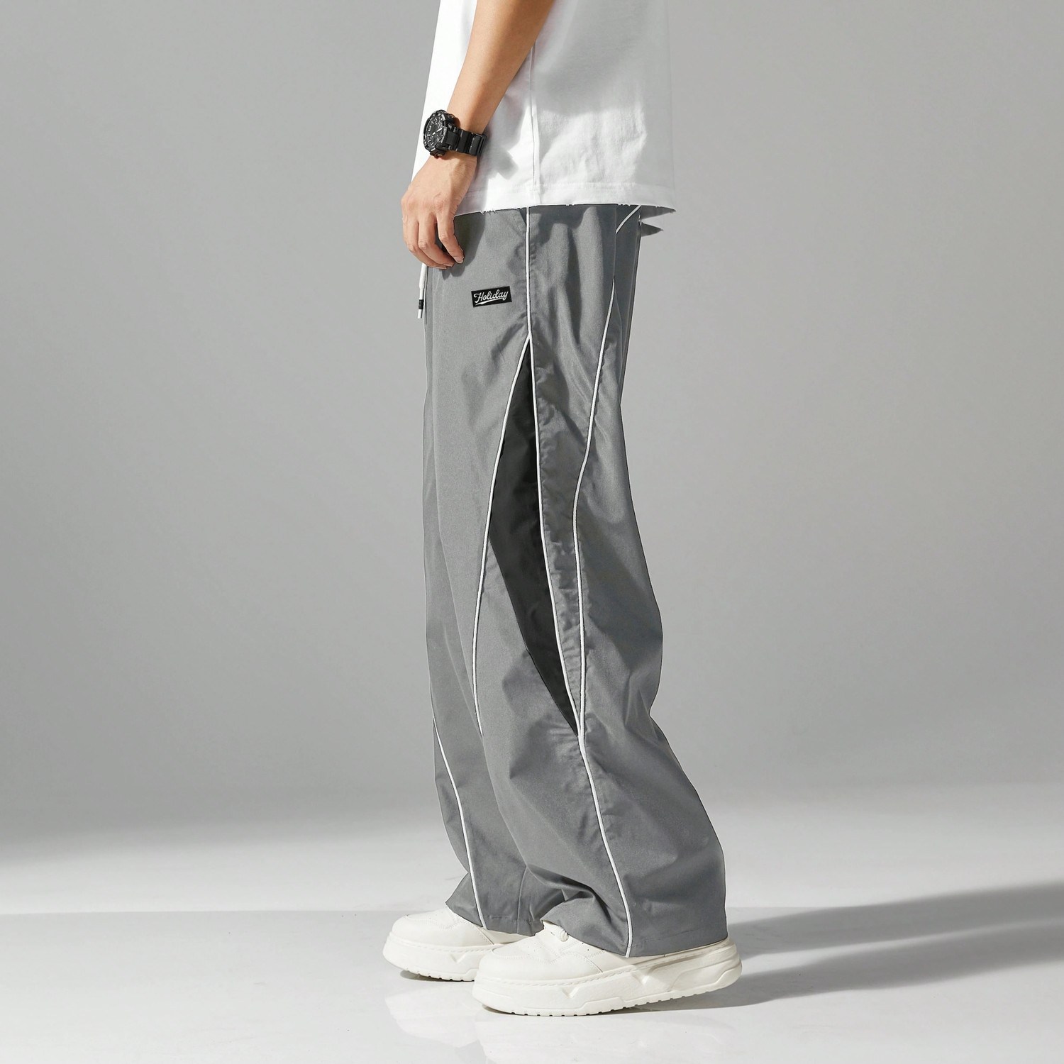 Image of POSHAX Men Striped Grey Track Pants