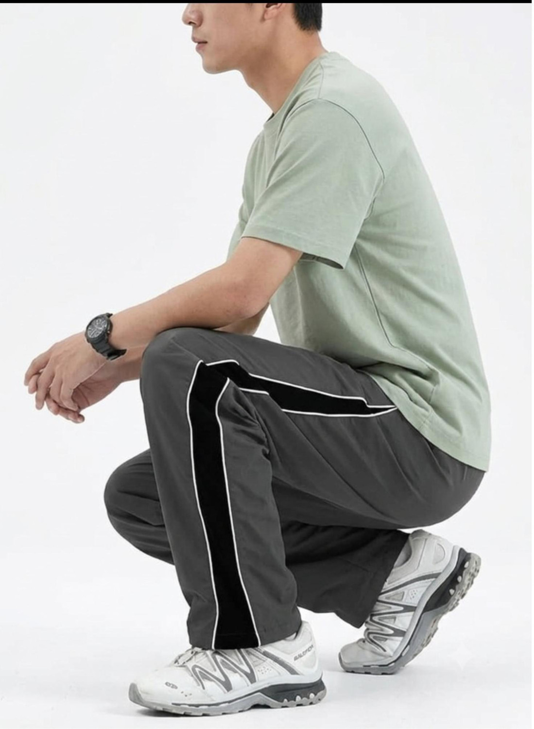 Image of Blacktail Striped Men Grey, Black Track Pants