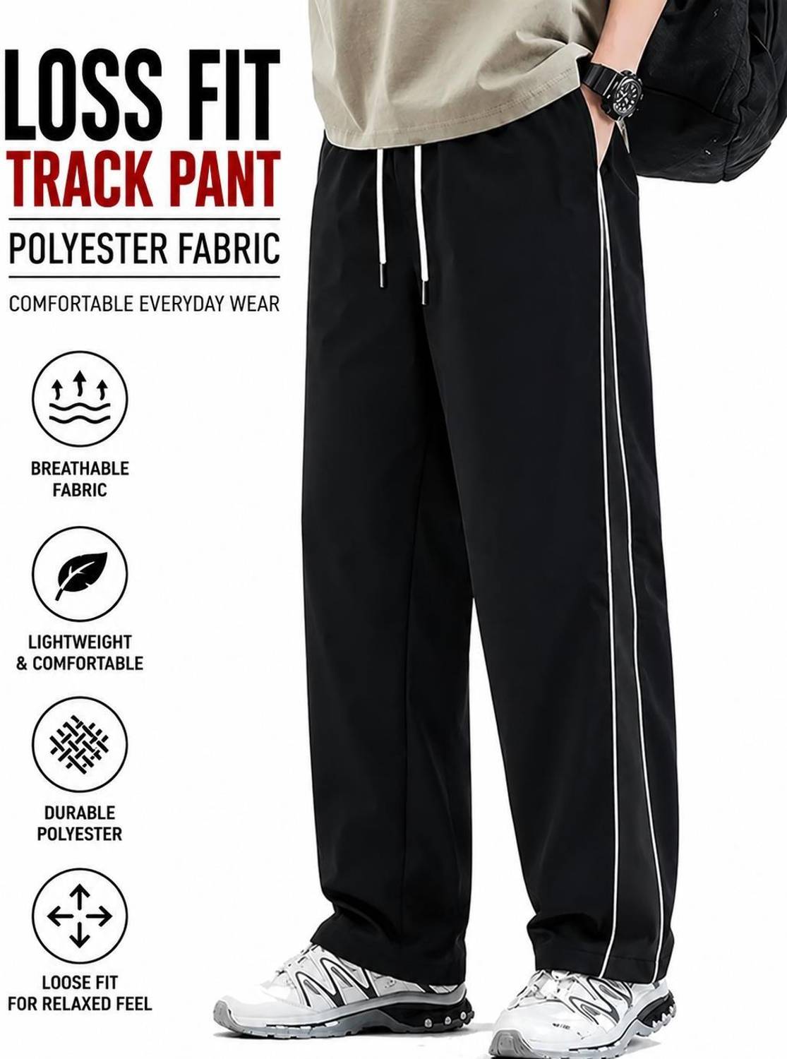 HEATGO Black Striped Men Track Pants - Image 5