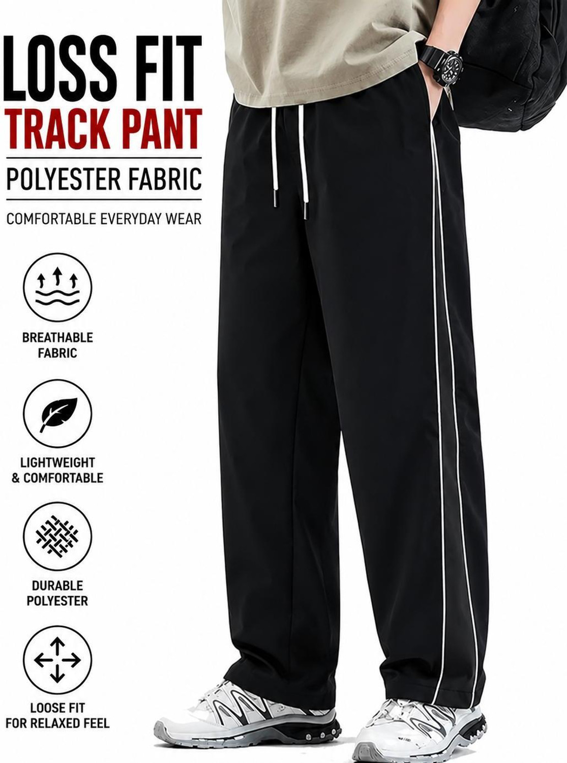 Image of HEATGO Striped Men Black Track Pants