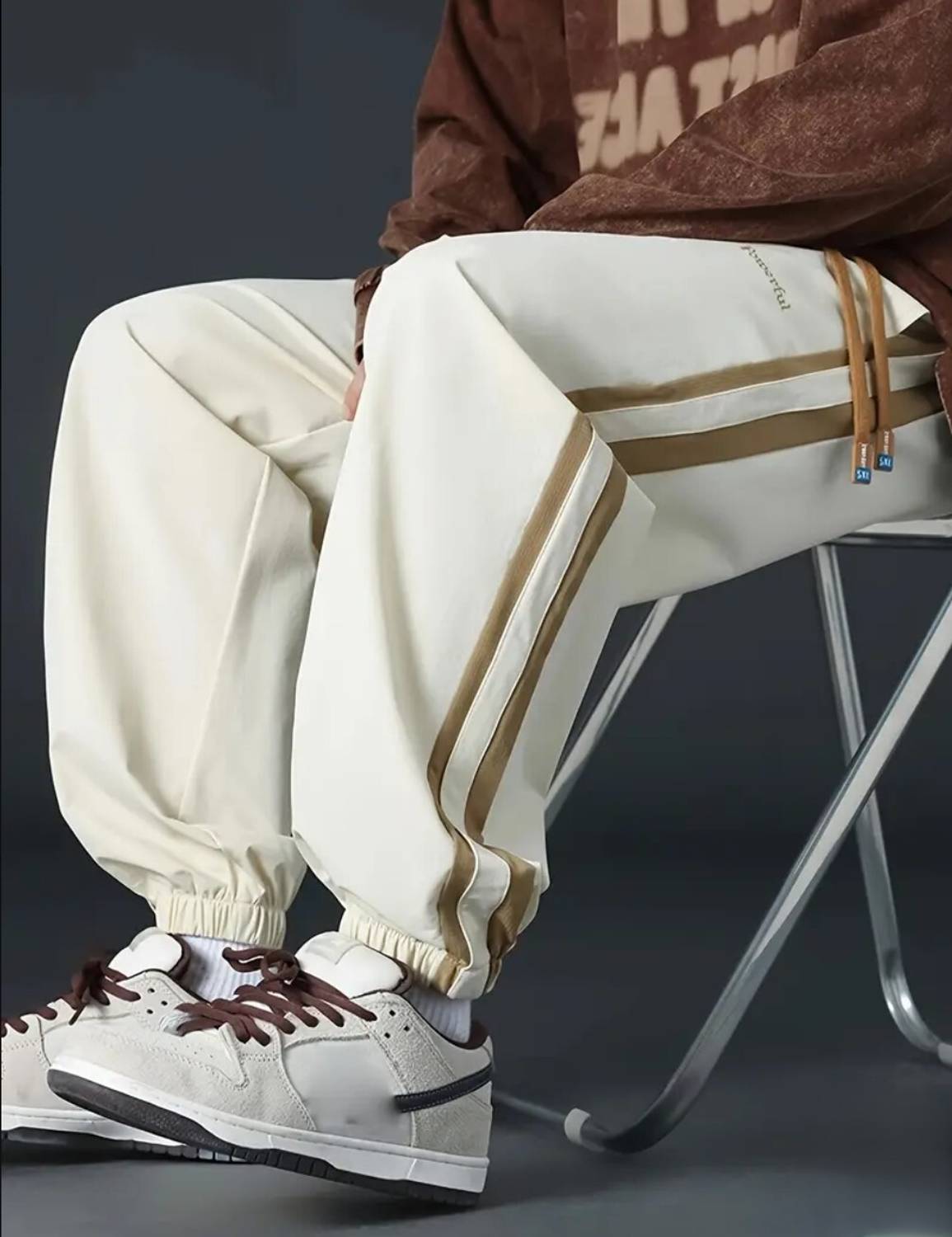 HFTRAKZWEAR Striped Beige Track Pants - Image 5