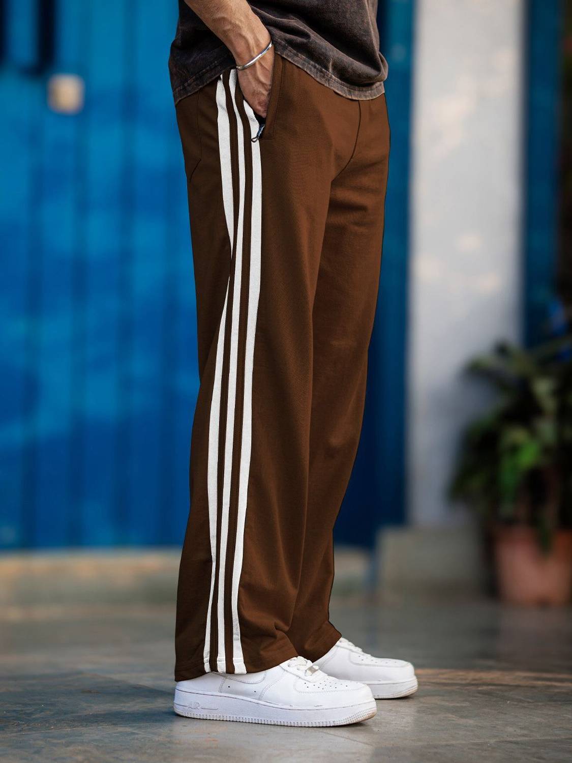 THE FINE FITTERS Striped Brown, White Track Pants - Image 1