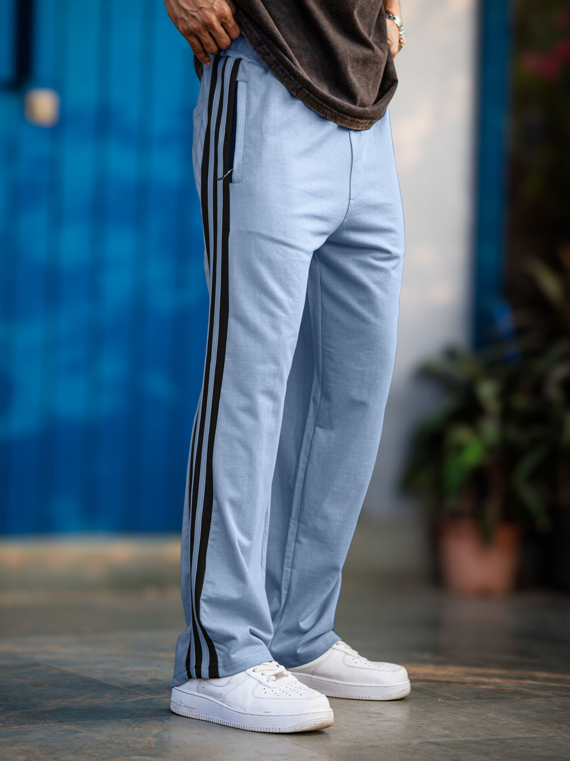 Image of MANIAC Striped Men Grey Track Pants