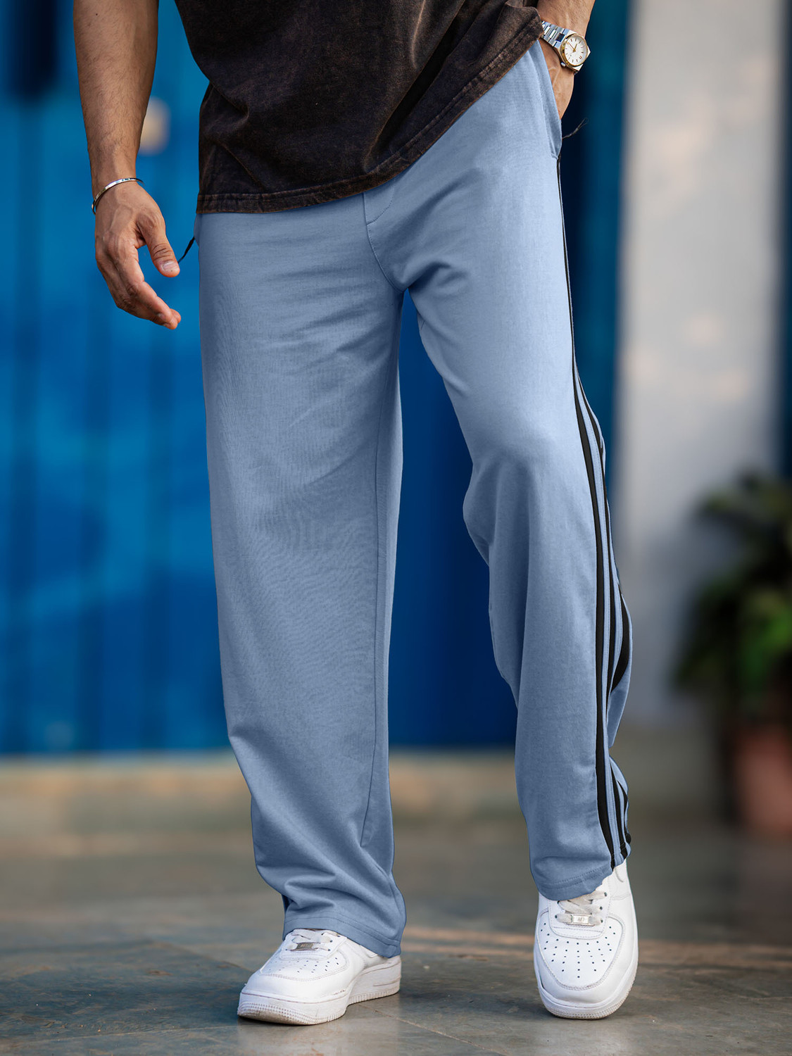 Image of MANIAC Colorblock Men Light Blue Track Pants