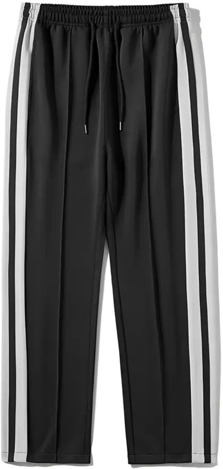 Image of Jump Cuts Striped Men Black Track Pants