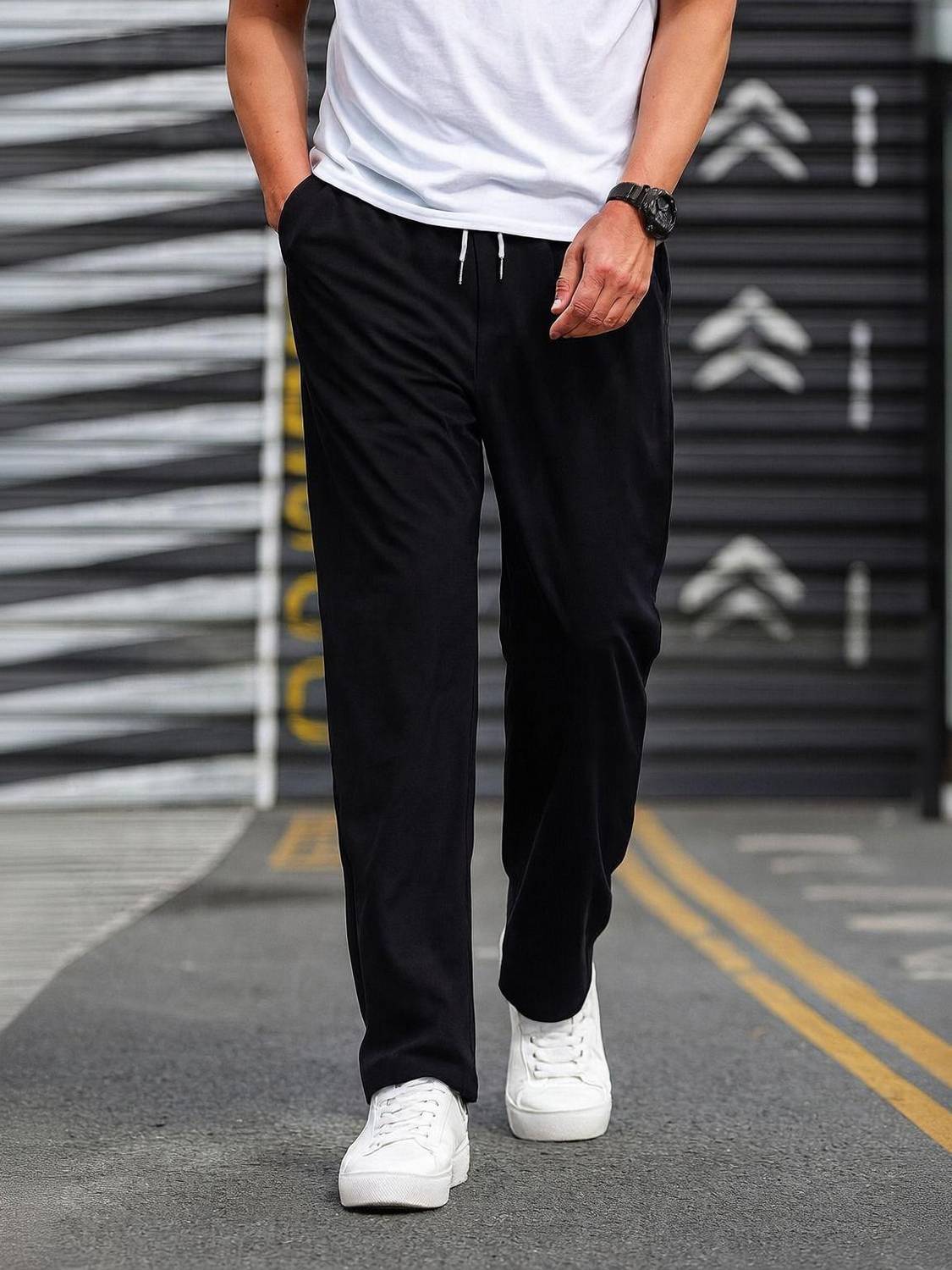 Adokedo Solid Men Black Track Pants