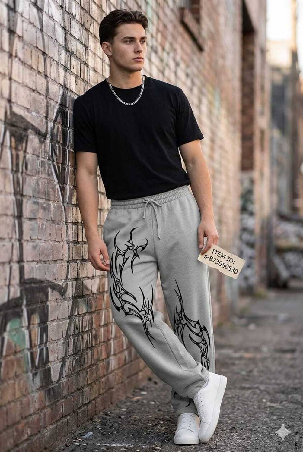 Ajhu Graphic Print Men Grey Track Pants