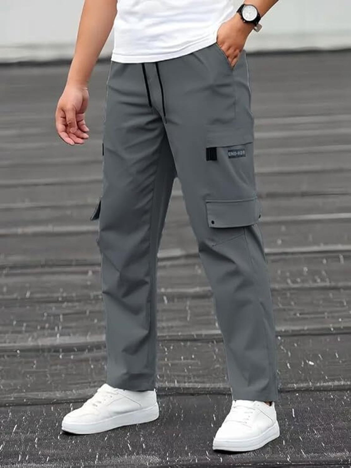 Image of DWIDEN Pack of 2 Men Regular Fit Grey Lycra Blend Trousers