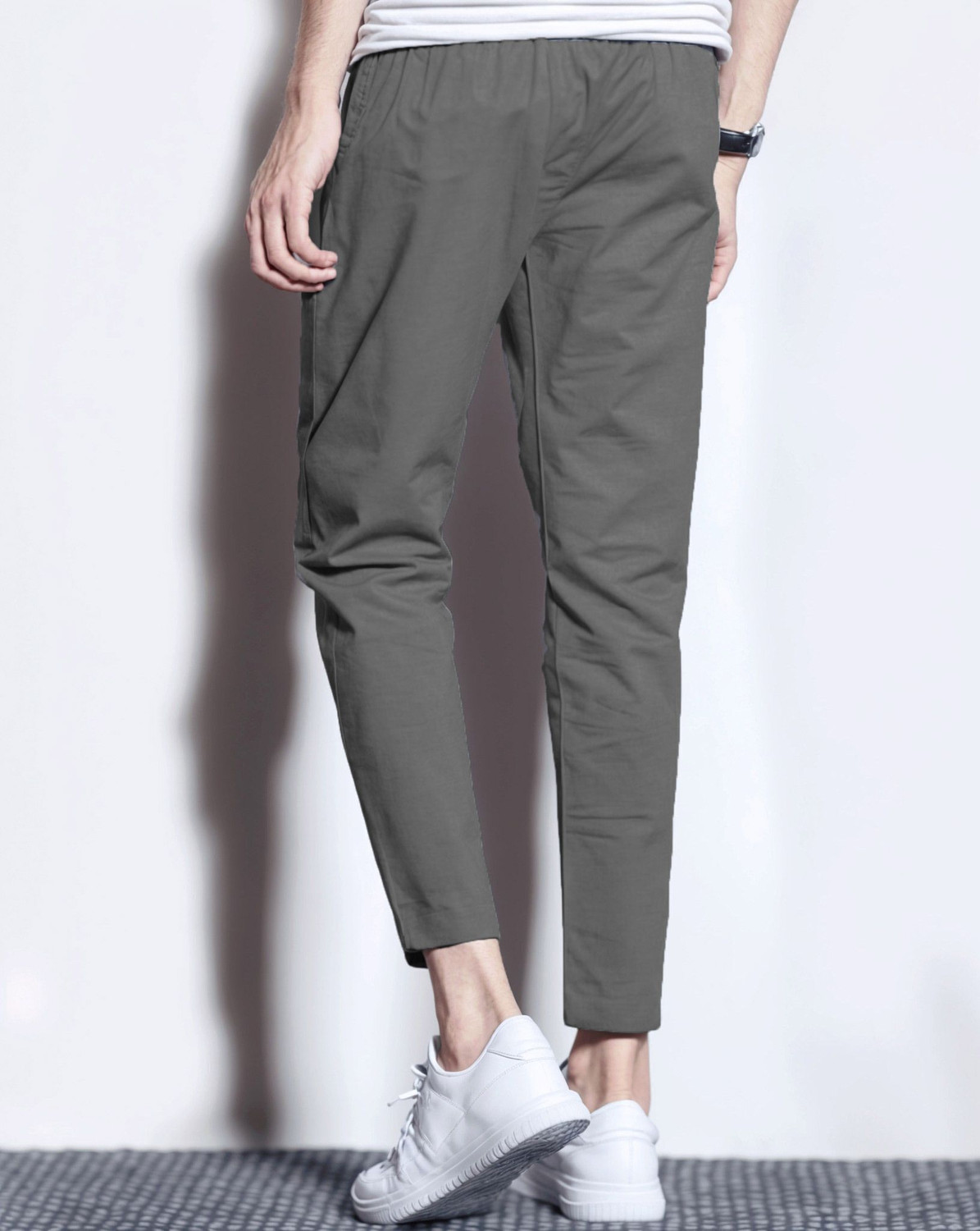 Image of Duooble Solid Men Grey, Black Track Pants