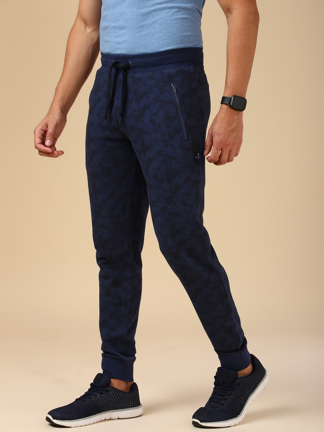 Image of VAN HEUSEN Printed Men Blue Track Pants