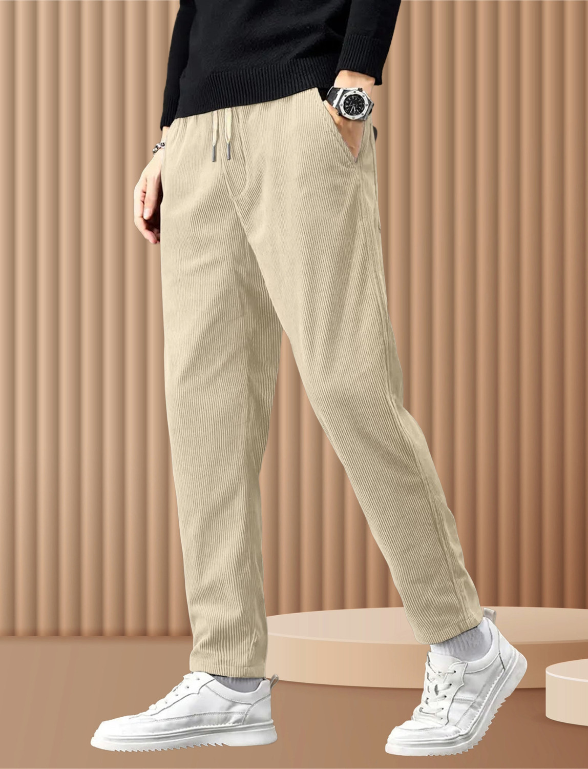 Image of METRONAUT Solid Men Beige Track Pants