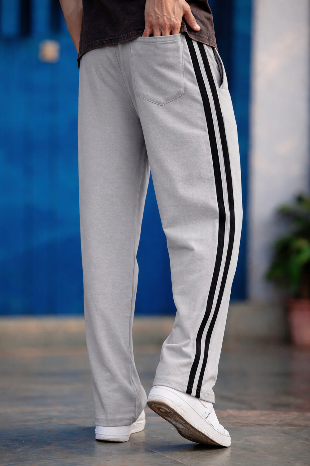 Image of FUBACK Men Solid Grey Track Pants