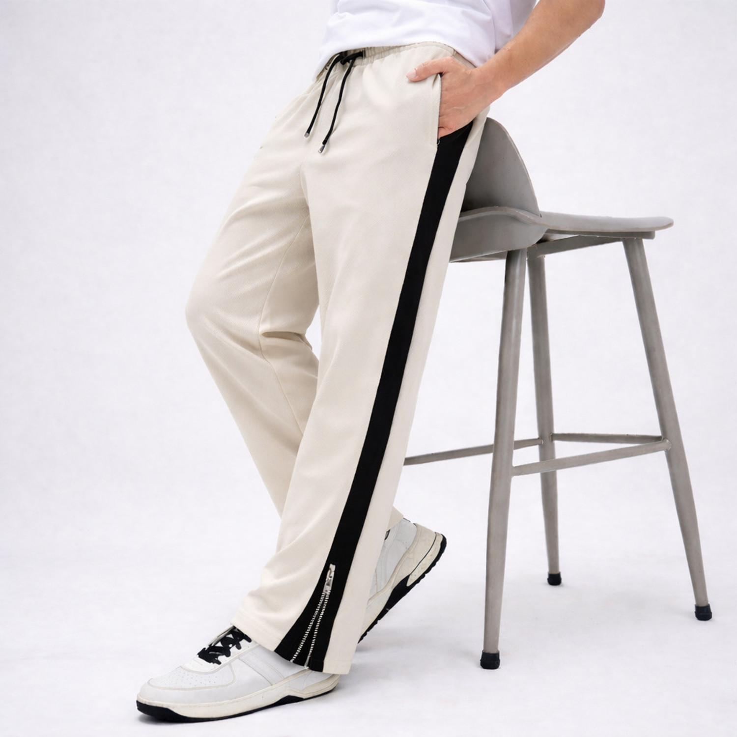 Image of Vontade Striped Men Beige Track Pants
