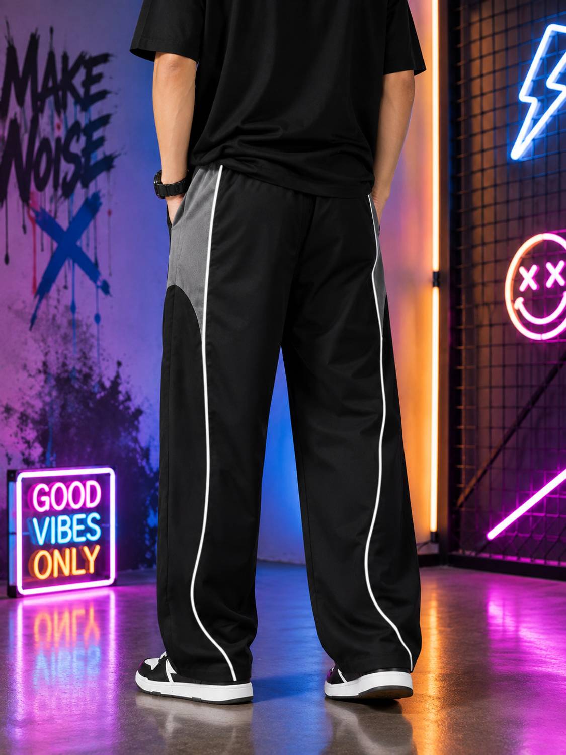 KISURA Colorblock Men Black Track Pants - Image 2