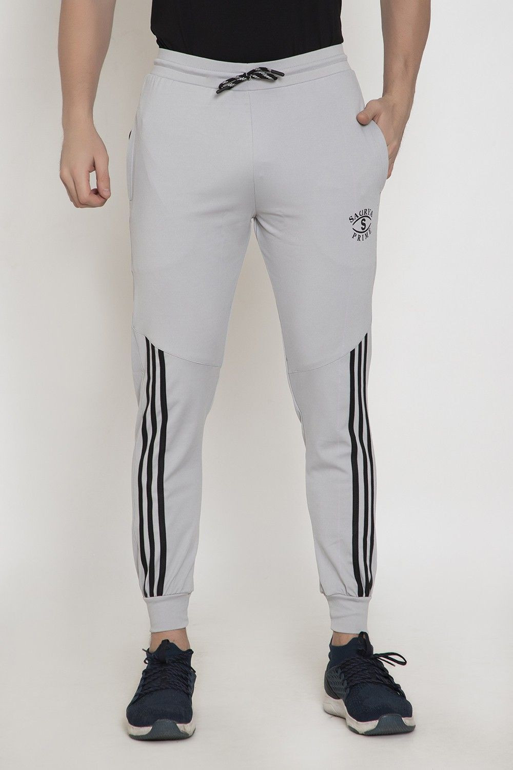 Image of Proxima Striped Men Grey Track Pants