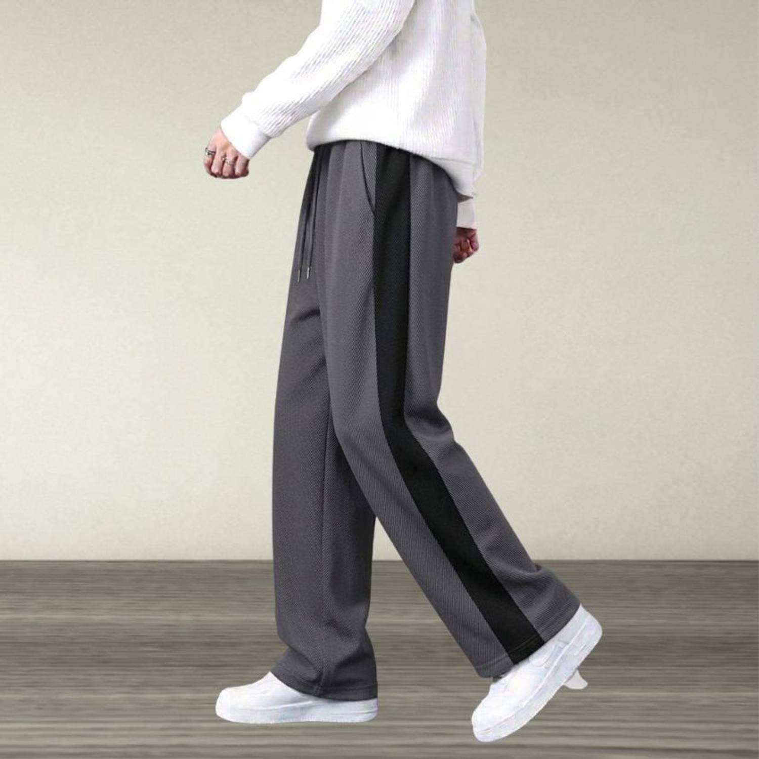 yanexa Striped Men Black, Grey Track Pants Pack of 2 - Image 3